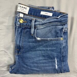 FRAME Le Boy Distressed High Rise Skinny Jeans Medium Wash Zip Ankle Women's 27